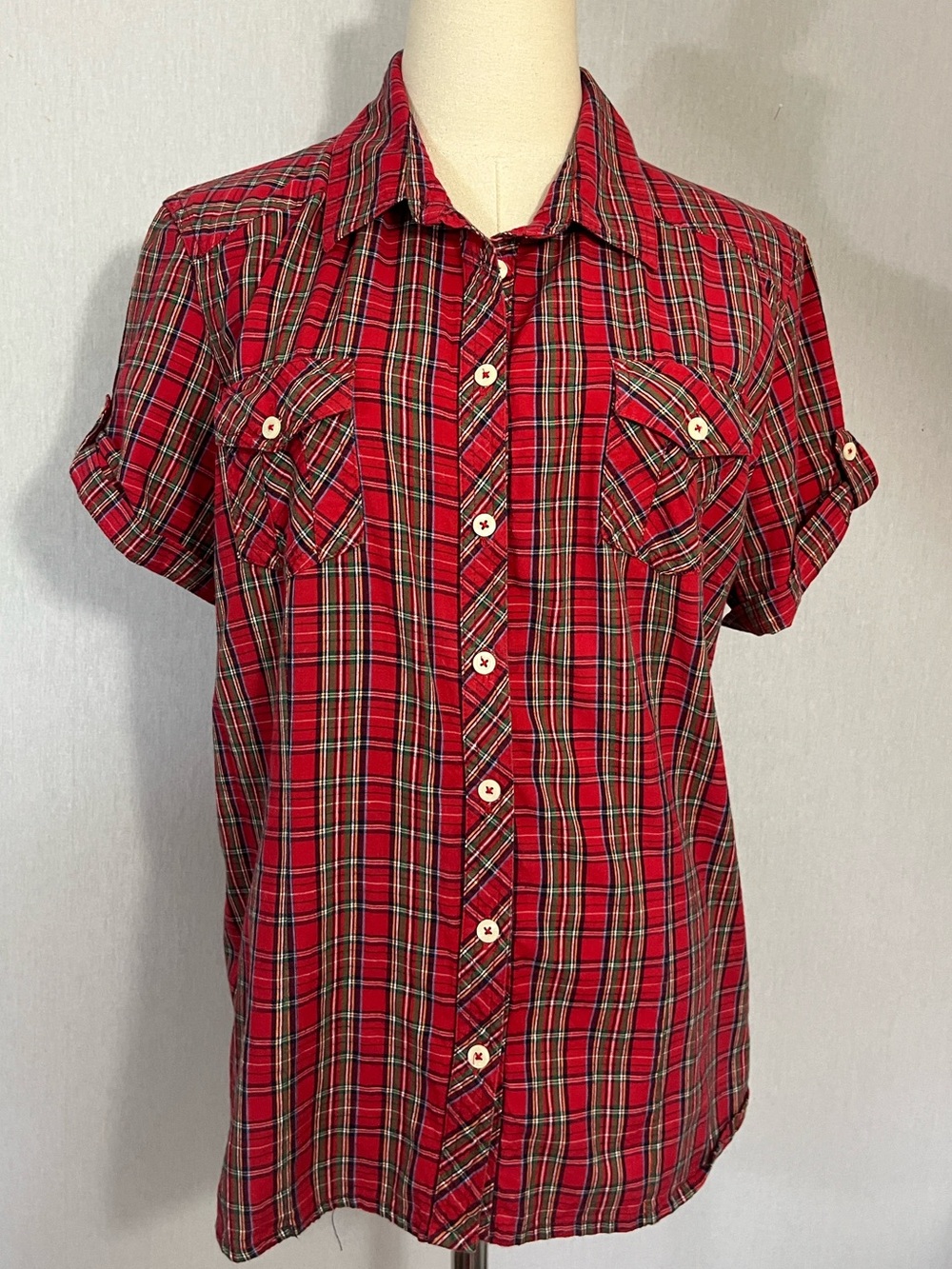 U.S. Polo Assn. vintage Red Plaid Button-Up Short Sleeve Shirt vintage